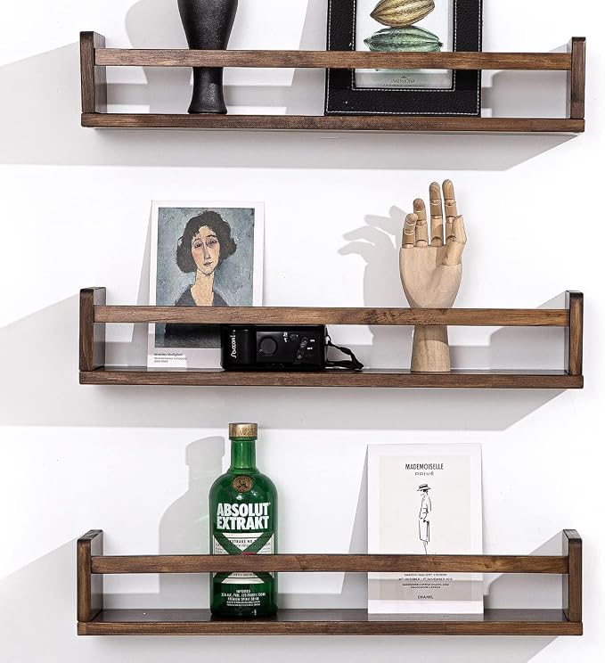 AZSKY Nursery Book Shelves 24 Inch Deep Walnut Floating Bookshelf - Image 6