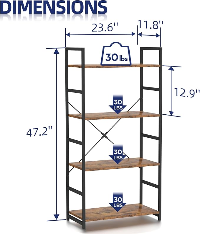 NUMENN 4 Tier Bookshelf, Tall Bookcase Shelf Storage Organizer, Modern Book - Image 3