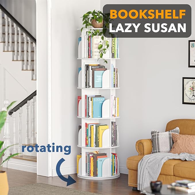 SpaceAid 5 Tier Rotating Bookshelf Tower, Spinning Bookcase Lazy Susan - Image 4