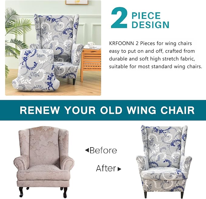 KRFOONN Wingback Chair Covers Slipcovers 2 Piece Stretch Wing Chair Covers - Image 4