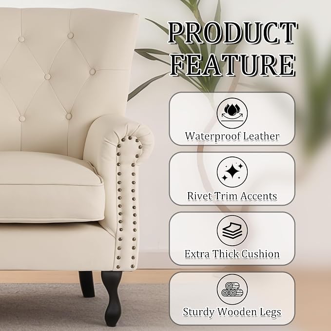 Modern Faux Leather Accent Chair, Upholstered Mid-Century Armchair - Image 7