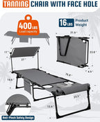 KingCamp Lounge Chair with face Hole & Canopy Shade, 400LBS Folding Portable - Image 2