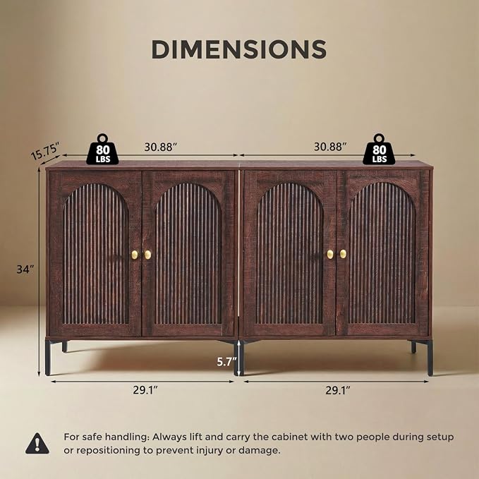 IFBUY Modern Sideboard Buffet Cabinet, 61.75" W Fluted Arched Buffet Cabinet - Image 2