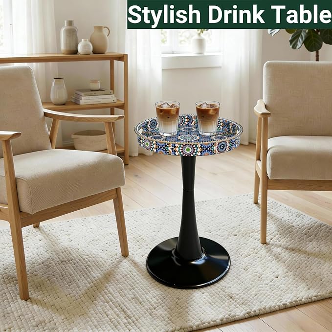 Gesodant Boho Chic Round Side Table, Stable Hourglass Pedestal Base, Unique - Image 5