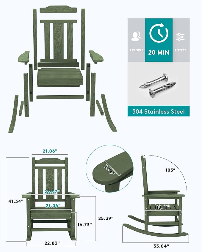 SERWALL Oversized Rocking Chair Set of 2 Outdoor, HDPE Outdoor Rocking Chair - Image 6