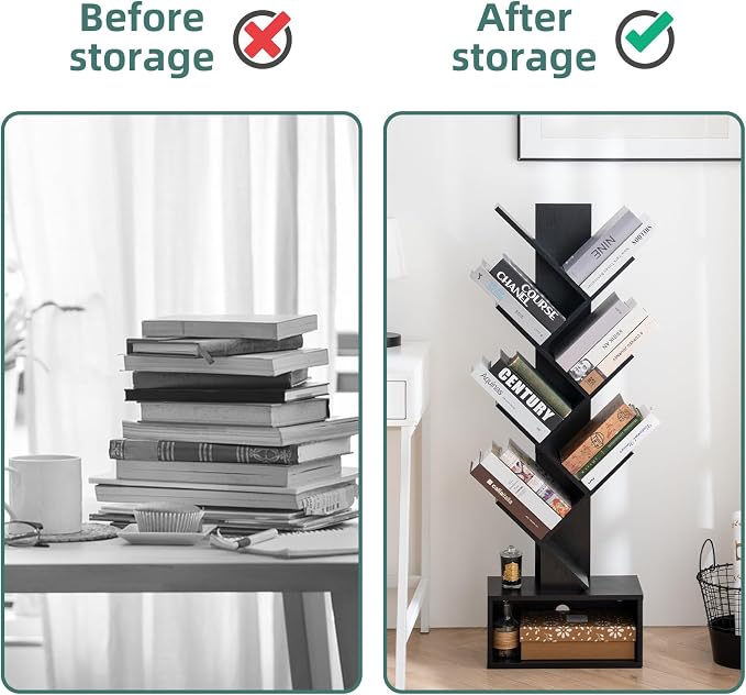 Yoobure Tree Bookshelf, 6 Tier Small Book Shelf Retro Floor Standing Bookcase - Image 6