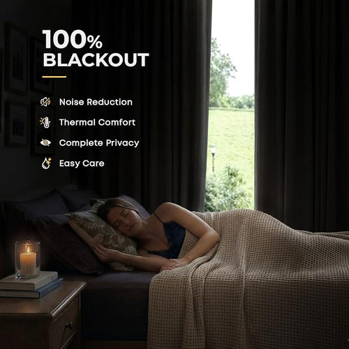 100% Blackout Curtains for Bedroom Oatmeal Linen Look Curtain 108 Inch Long | - Image 2