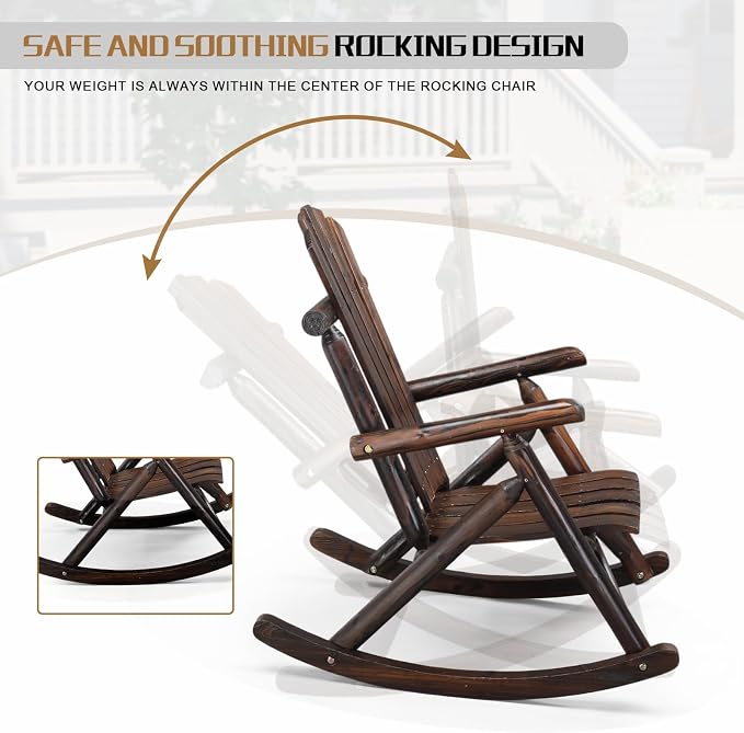 Outvita Wooden Rocking Chair Set of 2, Fir Log Adirondack Rocker, Outdoor Wood - Image 5
