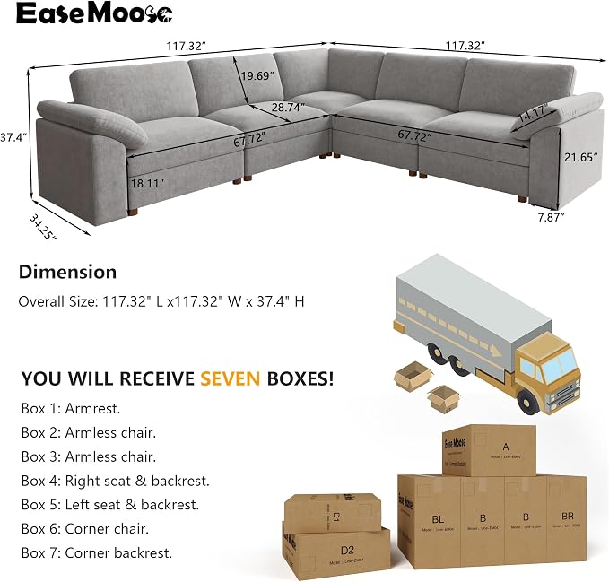 EASE MOOSE Oversized L Shape Sectional Modular Sofa，Comfty Chenille Sectional - Image 2