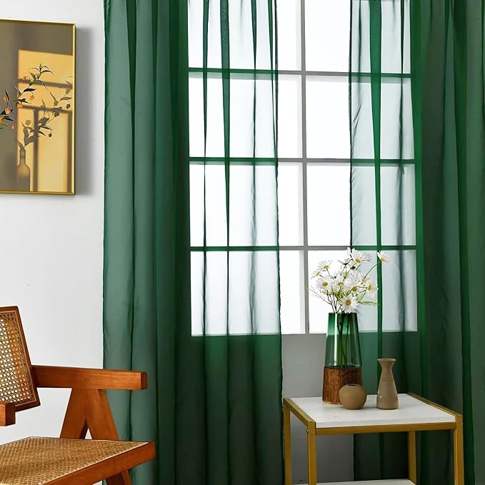 SpaceDresser Basic Rod Pocket Sheer Voile Window Curtain Panels Foliage Green 1 - Image 6
