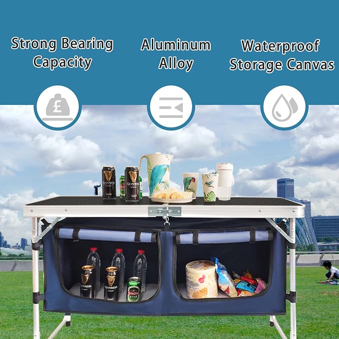 Folding Camping Table with Storage Compartment Aluminum Lightweight Camp - Image 3
