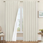 100% Blackout Linen Curtains 95 Inches Long 2 Panels, 60 x 95 Inch | Ivory by LAMIT