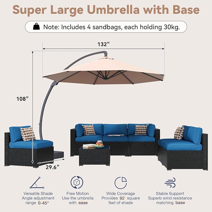 Aoxun Patio Furniture Set with Umbrella, 8 Piece Outdoor Sectional Sofas - Image 5