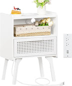 Lerliuo Rattan Nightstand with Charging Station, Side Table with Drawer Open by Lerliuo