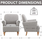 Black Striped Linen Fabric Accent Chairs Set of 2, Modern Farmhouse Upholstered - Image 3