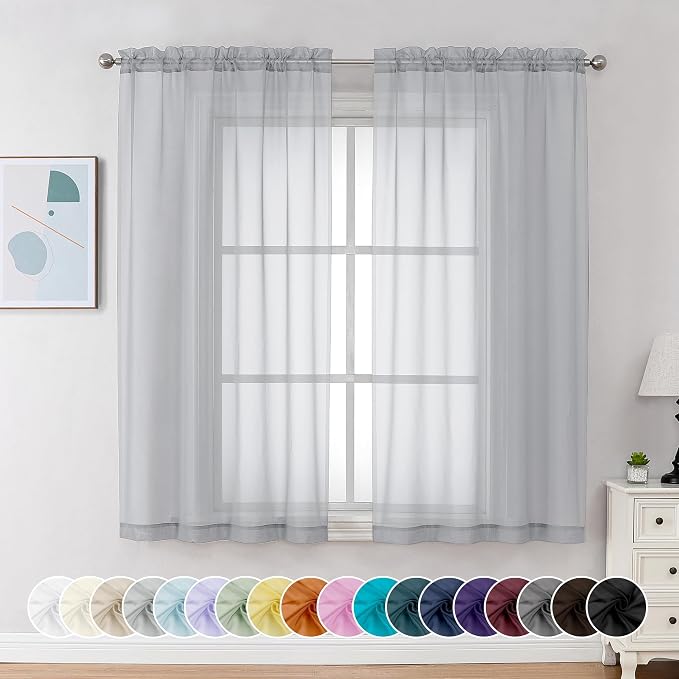Chyhomenyc Sheer Curtains 63 Inch Length 2 Panels, Light Grey | Light Filtering by Chyhomenyc