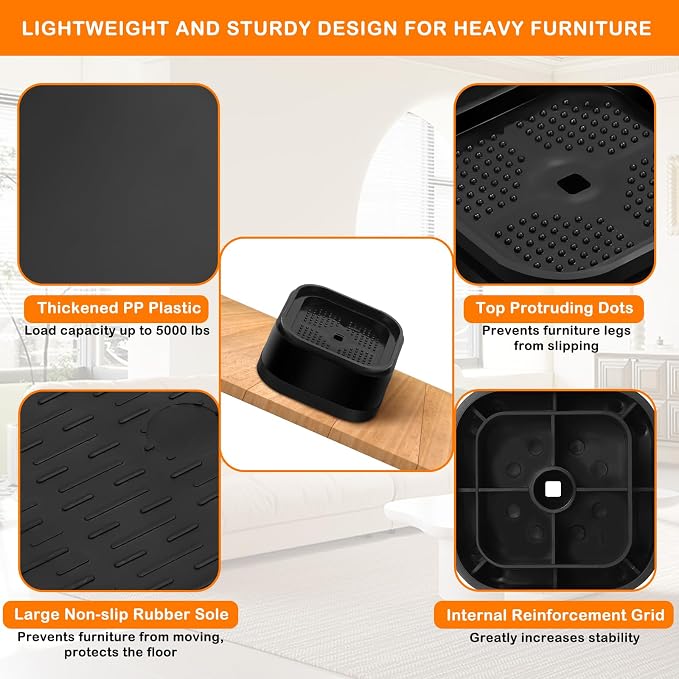shouwuhho 32 Pack Furniture Risers Adjustable Bed Risers Heavy Duty Lifts - Image 5