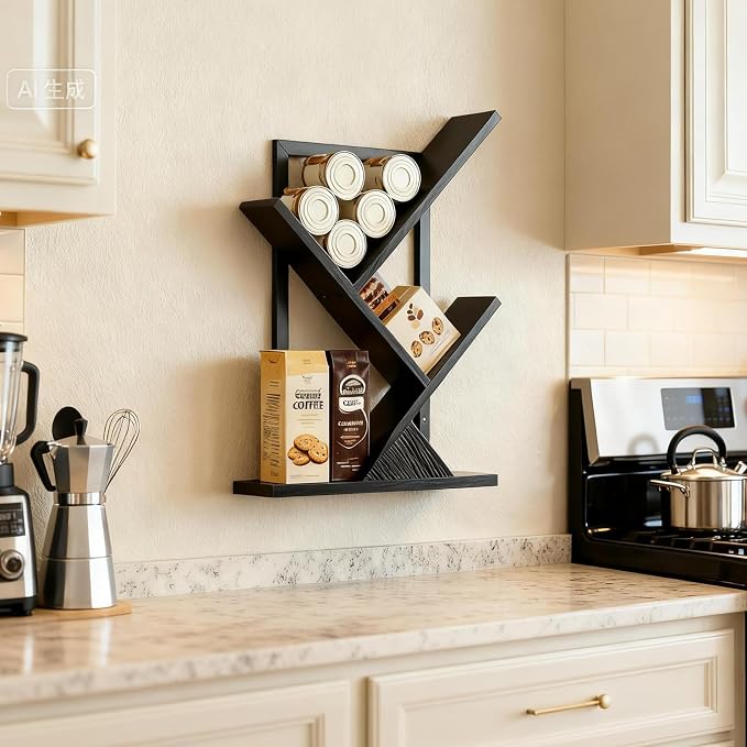 3 Tier Small Tree Bookshelf Black Floating Book Shelves - Image 8