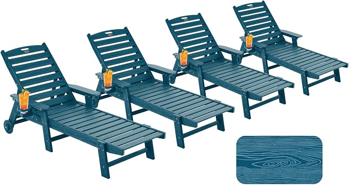 Patio Chaise Lounge Chair Set of 4, Oversize Lounge Chairs by Serique
