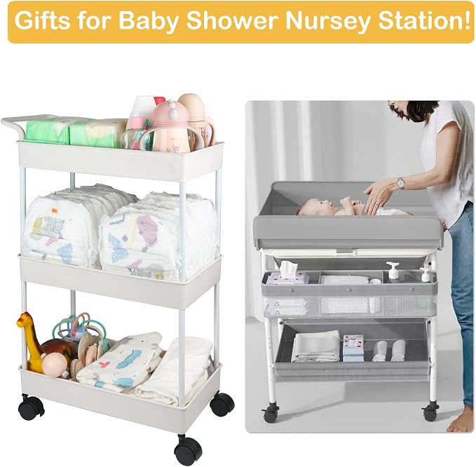 Volnamal Baby Diaper Caddy, Plastic Movable Cart - Image 7