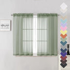 Sage Green Sheer Curtains 45 Inch Long 2 Panels, Short Voile Drapes by Lecloud
