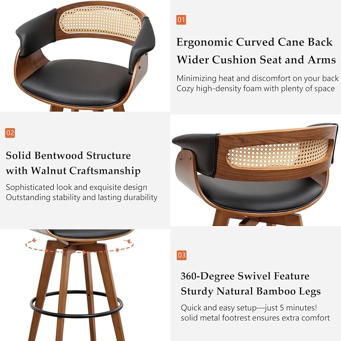 Set of 2 Rattan Swivel Bar Stools - Image 3