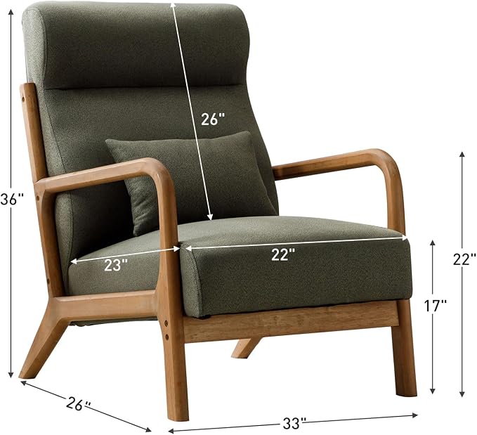 ANJ Mid Century Modern High Back Accent Chairs Set of 2, Single Lounge Armchair - Image 2