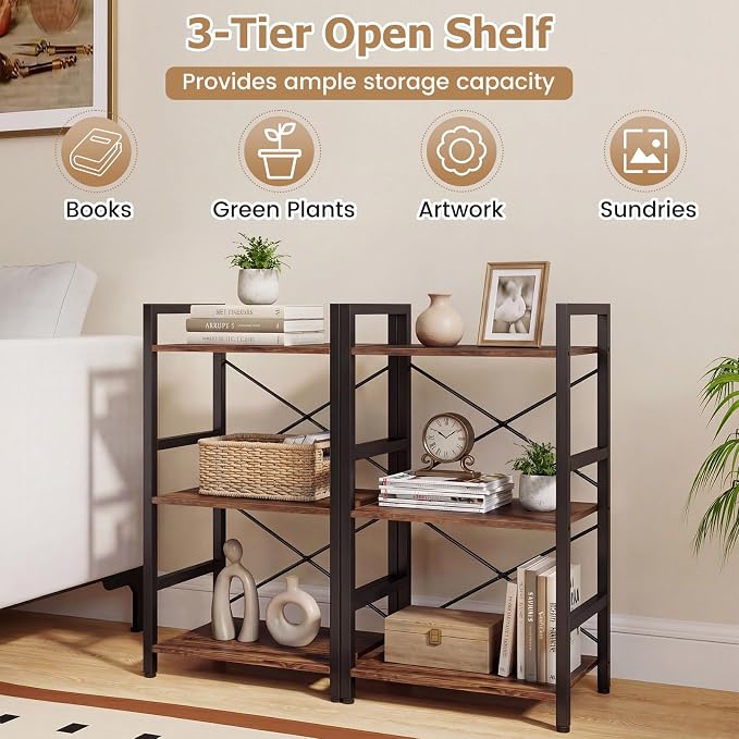 Tangkula 3-Tier Industrial Bookshelf, 16.5" Width Wooden Open Bookcase - Image 8