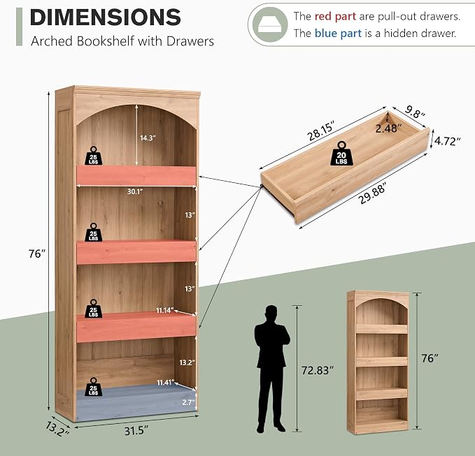 IFGET 76" Tall Arched Bookcase - Image 2