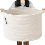115L Extra Large Woven Cotton Rope Blanket Basket by HZFTJOY