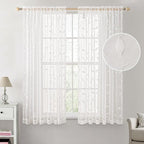 MIULEE White Sheer Curtains 2 Panels Embroidered Leaf Patterned, W52 x L63 | - Image 2