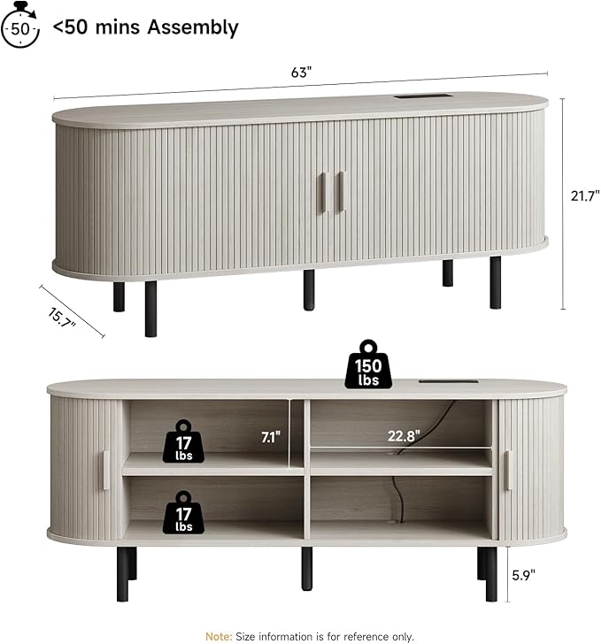 ONBRILL 63" TV Stand with Power Outlet - Image 2