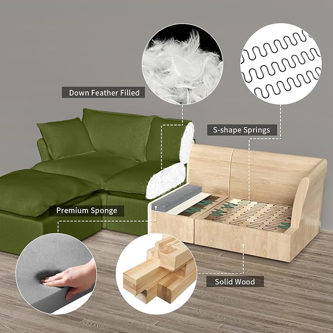 Cloud Sectional Sofa, Down Fill Sectional Sofa, Detachable Couch Cushion Covers - Image 4