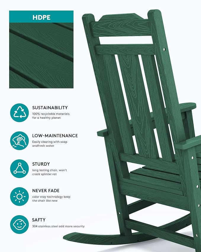 SERWALL HDPE Outdoor Rocking Chair Set of 2, Patio Rocking Chairs Set, Rocking - Image 7