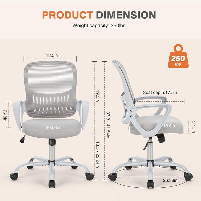 Sweetcrispy Ergonomic Mid-Back Mesh Home Office Desk Chair - Image 3