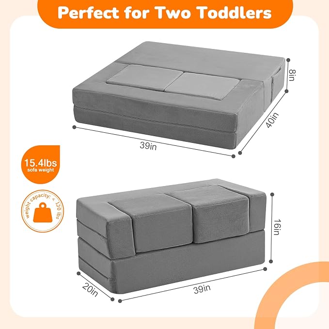 MeMoreCool Kids Play Couch Sofa – Grey Modular Convertible Foam Couch Soft - Image 3
