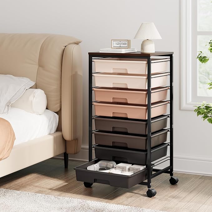 TOOLF Rolling Carts with Wheels, 8-Drawer Utility Cart, Wooden Tabletop Storage - Image 7