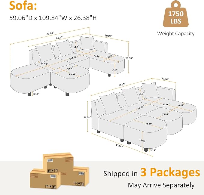 VANOMi 109.84" Modular Sectional Sofa - Image 2