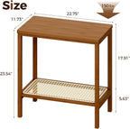 Rattan Side Table Mid Century Modern End Table Living Room 2-Tier End Table - Image 2