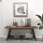 Oastreeful Storage Bench Industrial Rustic Wooden and Metal Entryway Shoe Boots - Image 3