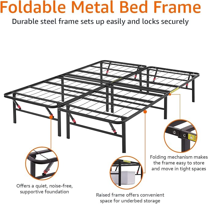 Amazon Basics Bed Frame with Storage, Foldable Metal Platform, Sturdy Steel - Image 6