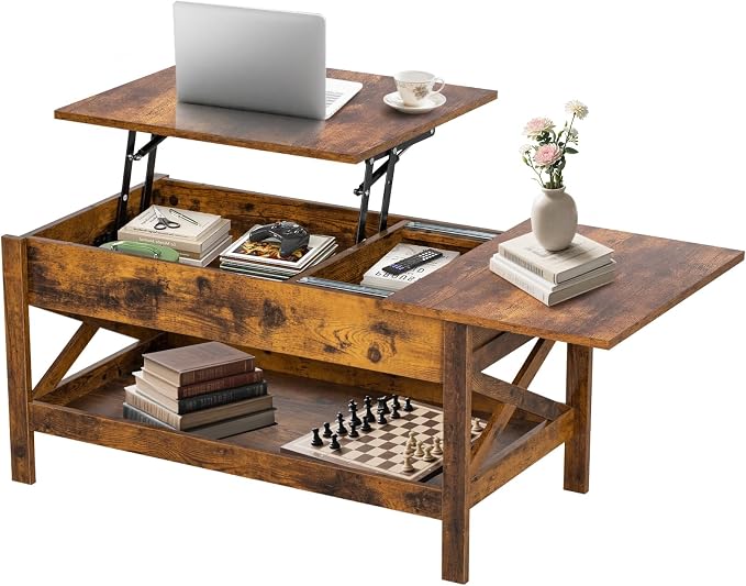 Lift Top Coffee Table with Storage, Small Coffee Table with Hidden Compartment by TimelessWarmth