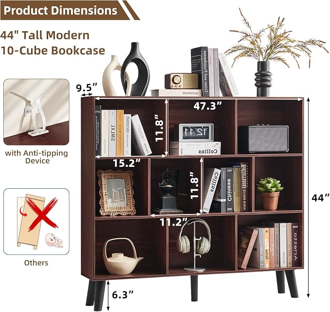 LEYAOYAO 10 Cube Bookshelf, 3 Tier Modern Wide Bookcase - Image 2