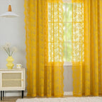 YJ YANJUN Vintage Lace Curtains 96 Inches Long-Victorian Floral Mustard Yellow - Image 5