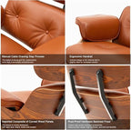 Top Grain Leather, Mid Century Chaise Lounge Chair and Ottoman, Modern Chair - Image 6