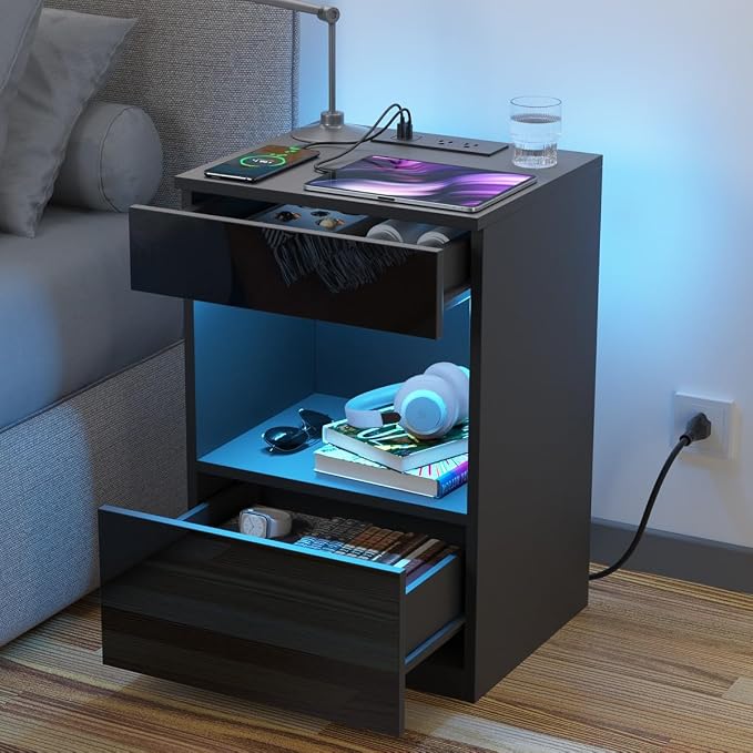 HOMMPA Open Shelf LED Nightstand by Hommpa