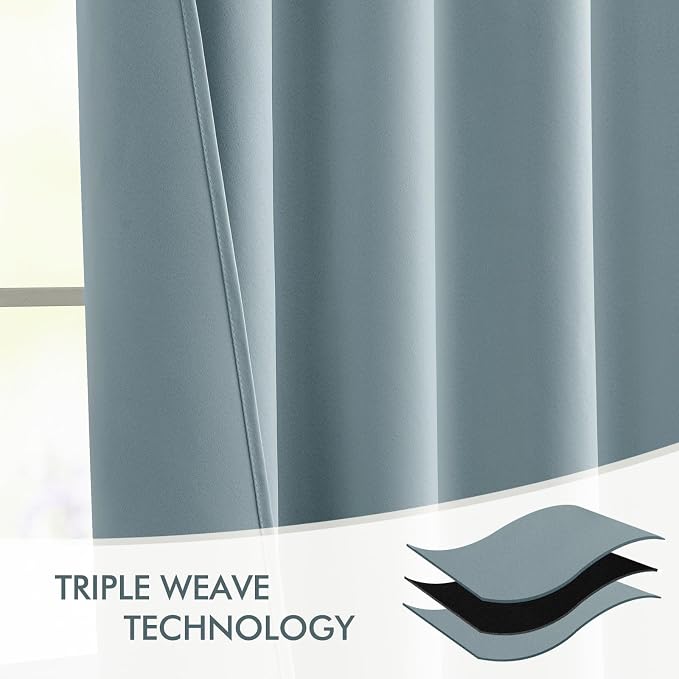 MIULEE Slate Blue Back Tab Blackout Curtains 52x96 Inch Long 2 Panels Set | Rod - Image 7