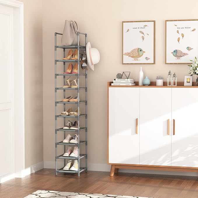 LANTEFUL Narrow Shoe Rack 10-Tier Tall Shoe Organizer Skinny Shoe Shelf Storage - Image 2