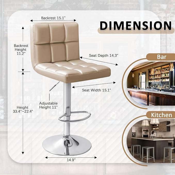 Homall Bar Stools Modern PU Leather Adjustable Swivel Barstools, Armless - Image 3