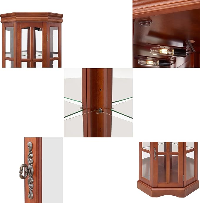 Corner Curio Cabinet with Lighting System, Adjustable Tempered Glass Shelves - Image 5